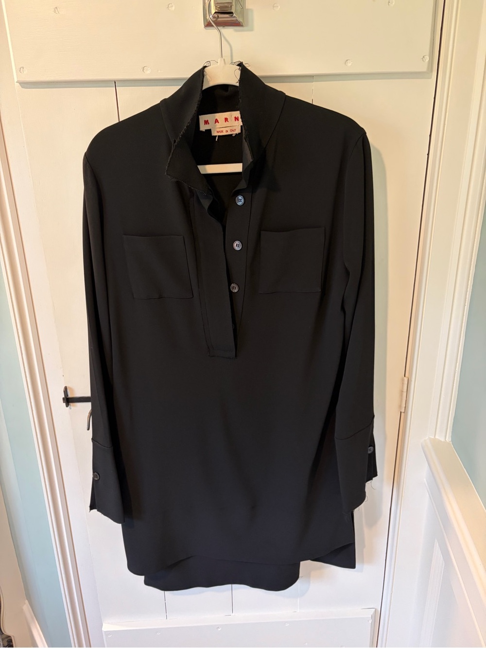 Marni Black Long-Sleeve Button Popover Shirt